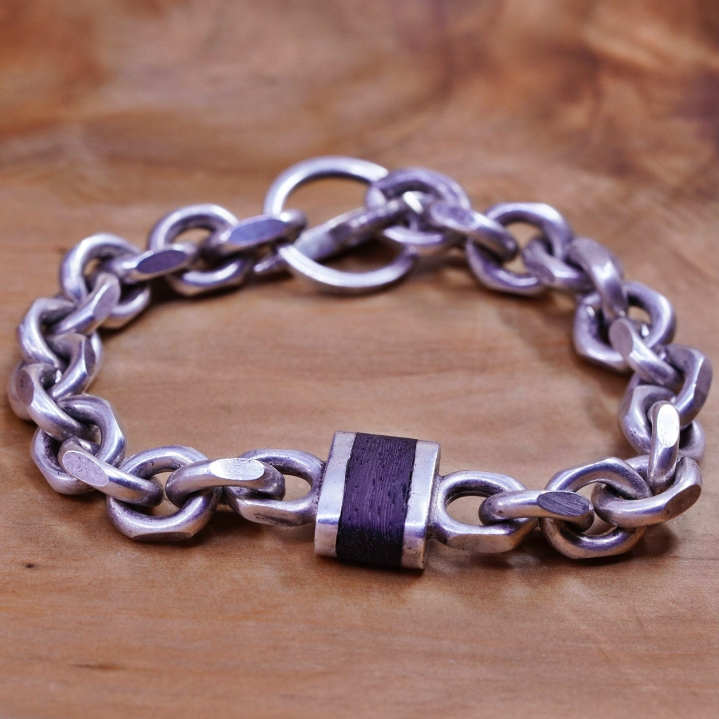 7”, 1970s Denmark Randers Sterling silver charm bracelet, 925 bold oval chain