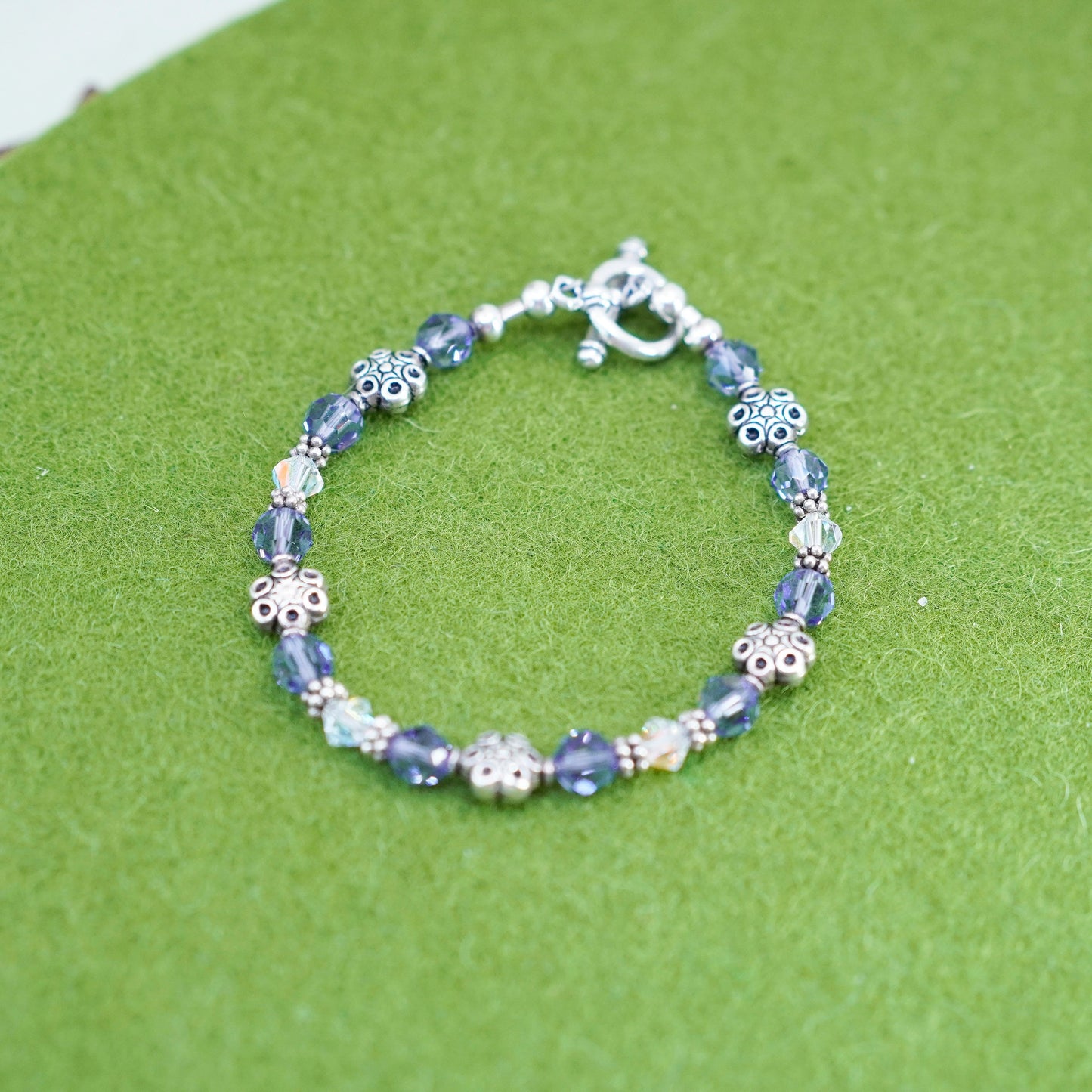 6.25” Vintage 925 Sterling silver handmade bracelet, amethyst beads