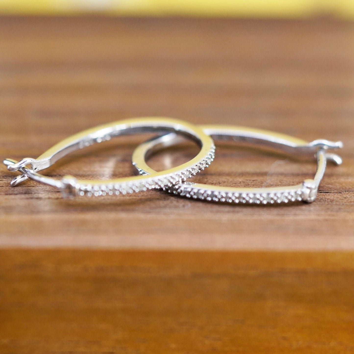 0.75”, vintage Sterling silver hoop earrings, 925 huggie with cluster diamonds