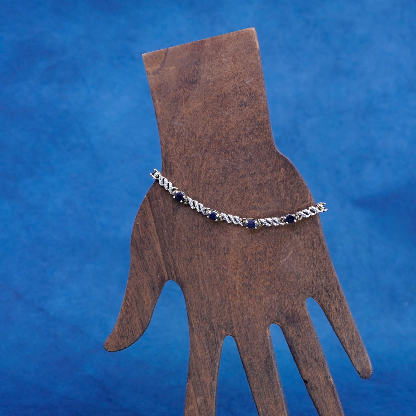 7.25”, vermeil gold over sterling 925 silver tennis bracelet sapphire diamond