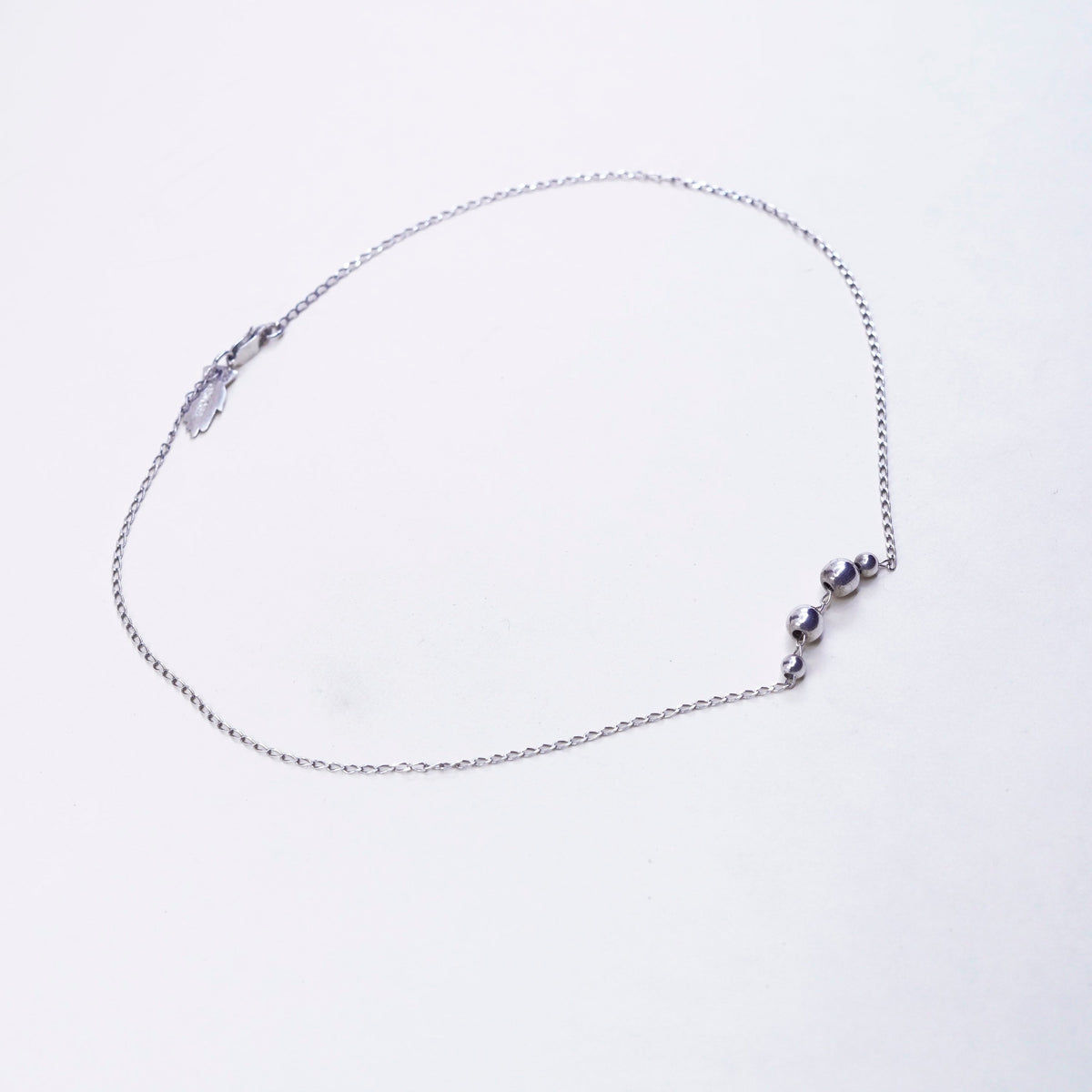 16”, vintage sterling silver handmade necklace, 925 circle chain beads charms