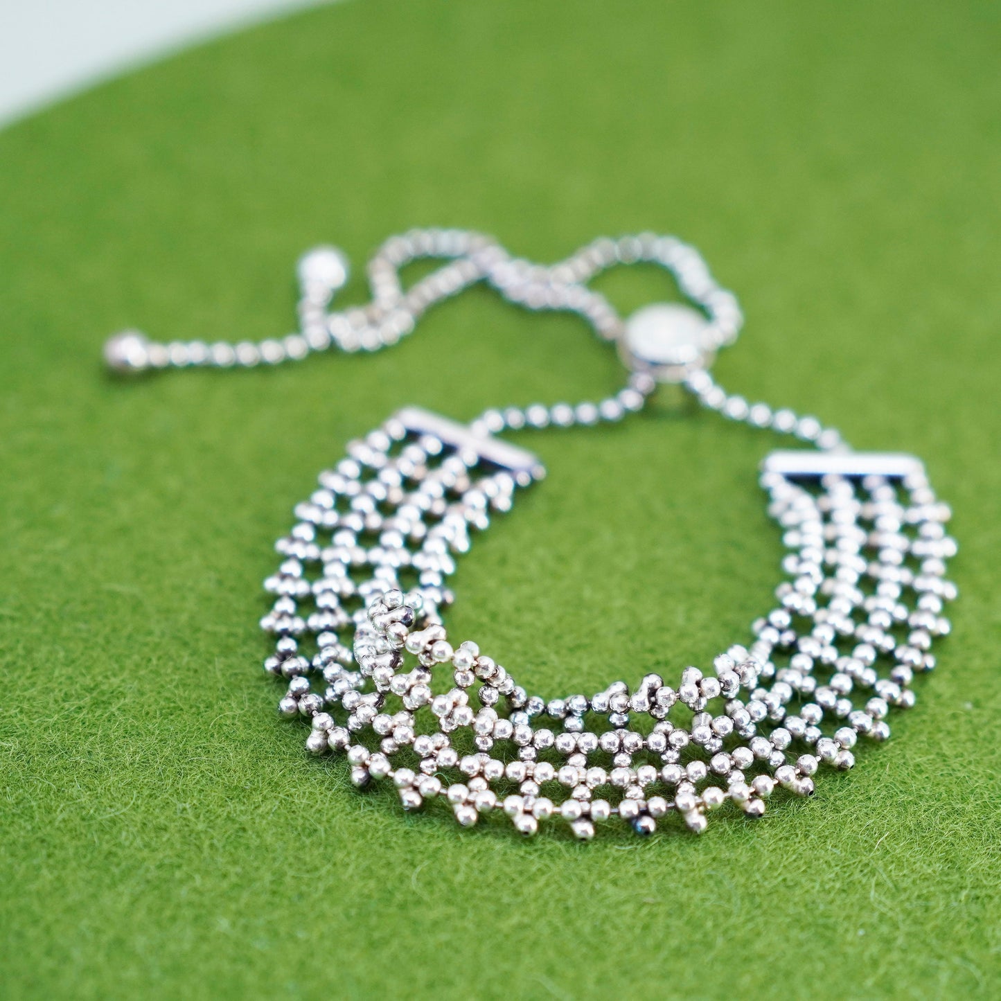 Size adjustable, Vintage 925 sterling silver bracelet, wide bead chain