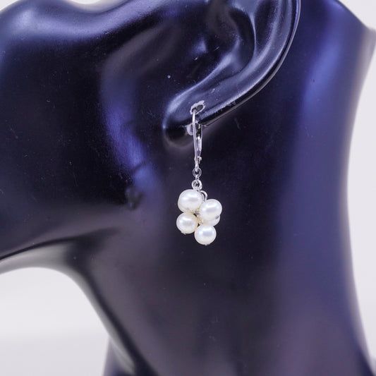 Vintage Sterling 925 silver handmade earrings with cluster pearl