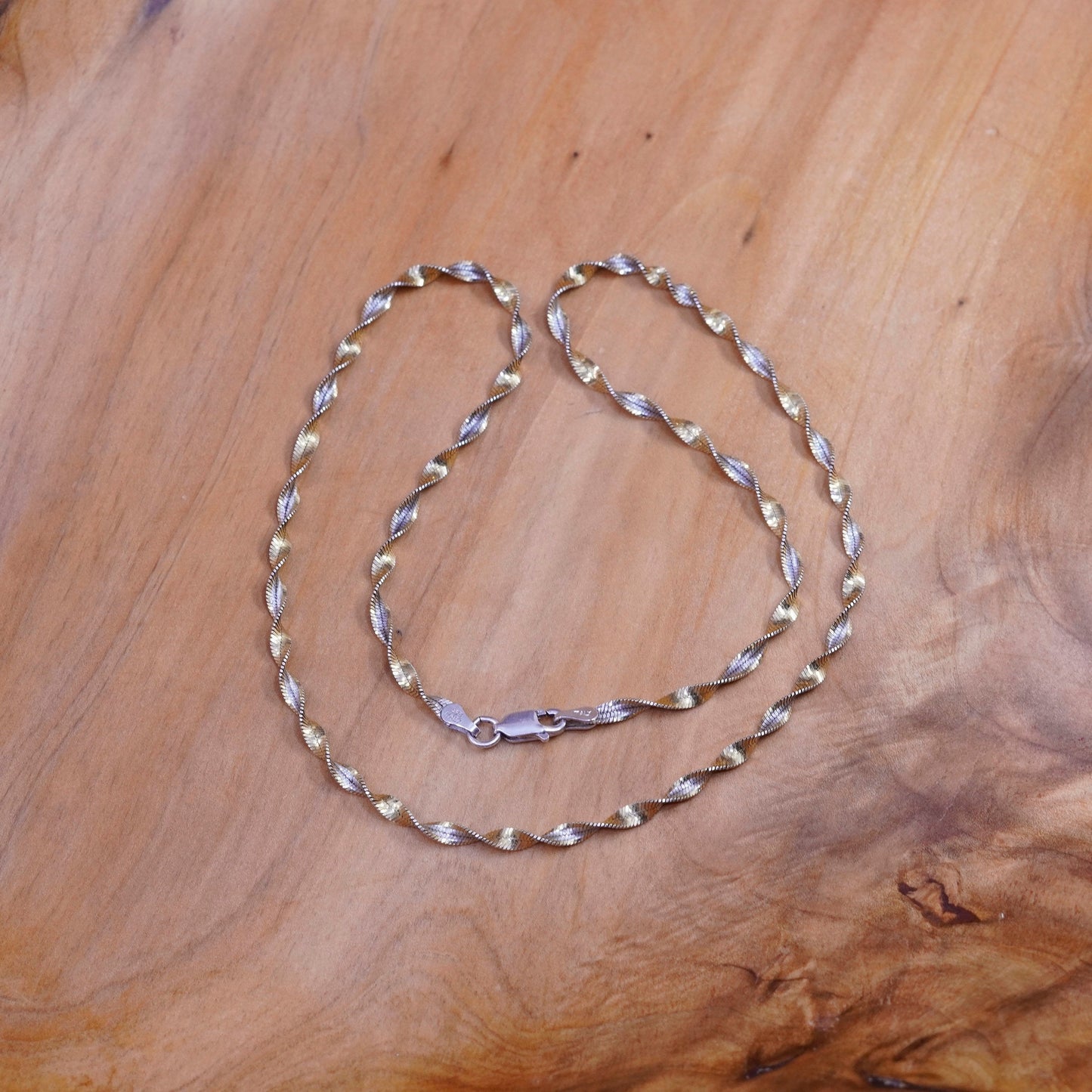 18”, Danecraft two tone Sterling silver necklace, 925 twisted herringbone chain