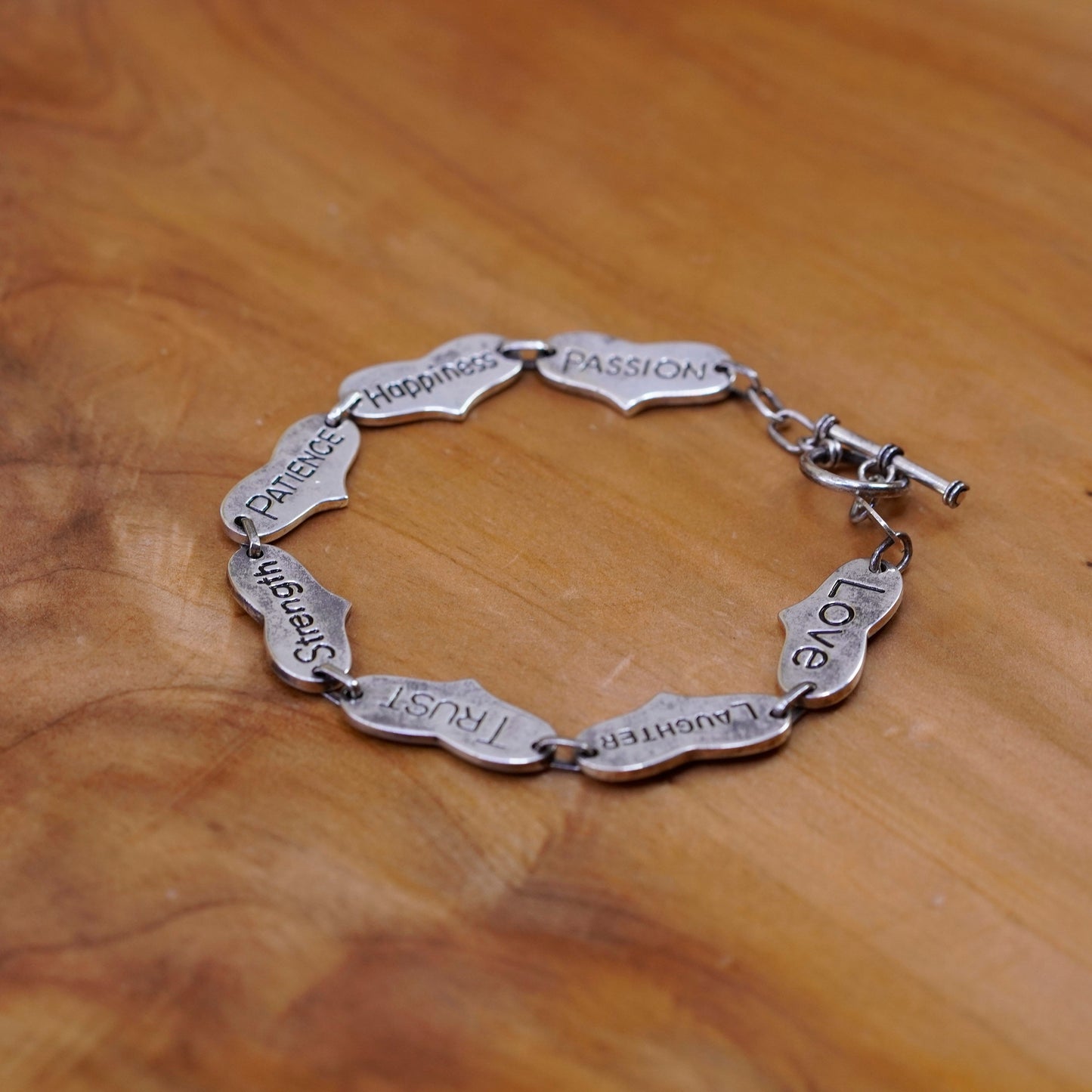 7.5”, Sterling silver bracelet, 925 heart chain “courage, faith, health, hope,