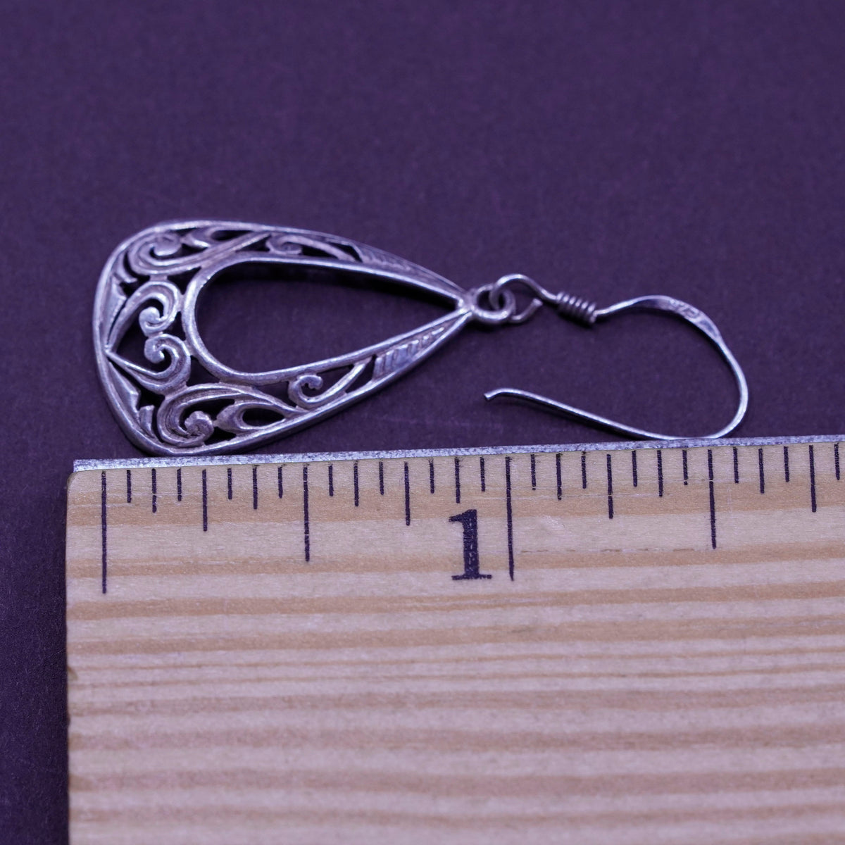 Vintage Sterling silver handmade earrings, filigree 925 teardrops