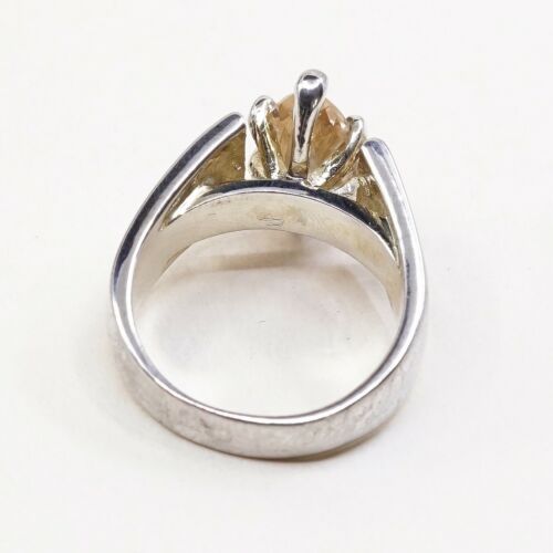 Sz 6, Vintage Sterling Silver handmade Ring, 925 Silver Cocktail W/ citrine