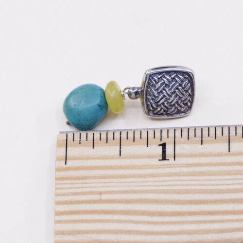 Vtg handmade Sterling 925 Silver Textured earrings W/ Jade N Turquoise Beads