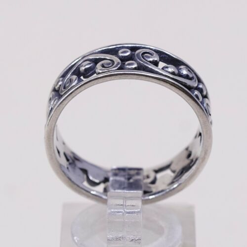 Size 10, Vtg Sterling Silver Handmade Ring 925 Silver Band w/ beads N Swirl
