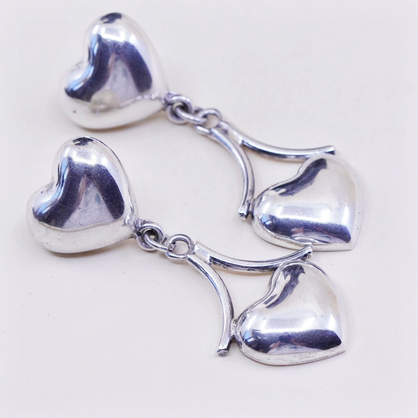 Vintage Sterling 925 silver handmade earrings with heart drops