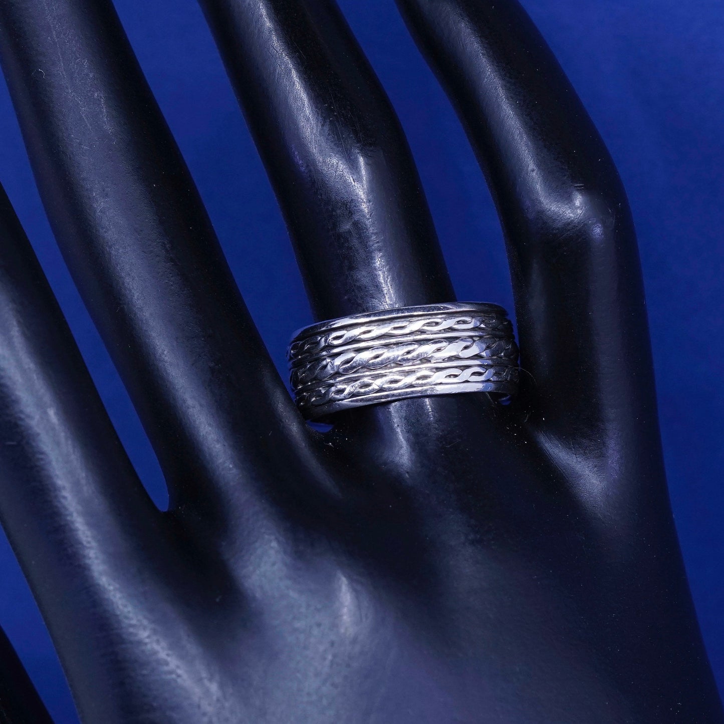Size 9.25, vintage sterling silver handmade band, 925 spinner ring