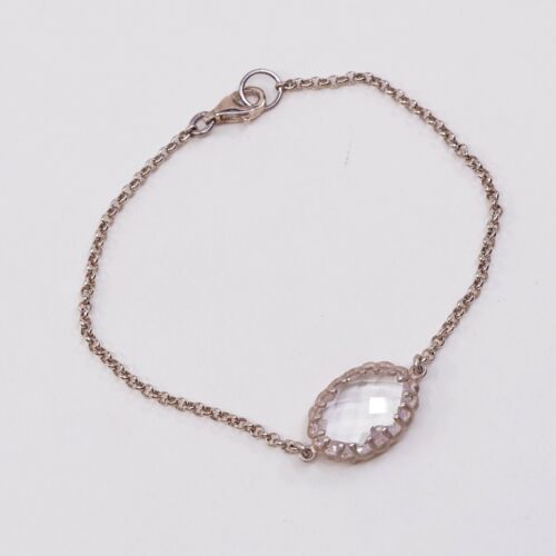 6.5”, Vermeil Gold Over Sterling Silver Bracelet, 925 Circle Chain W/ Cz