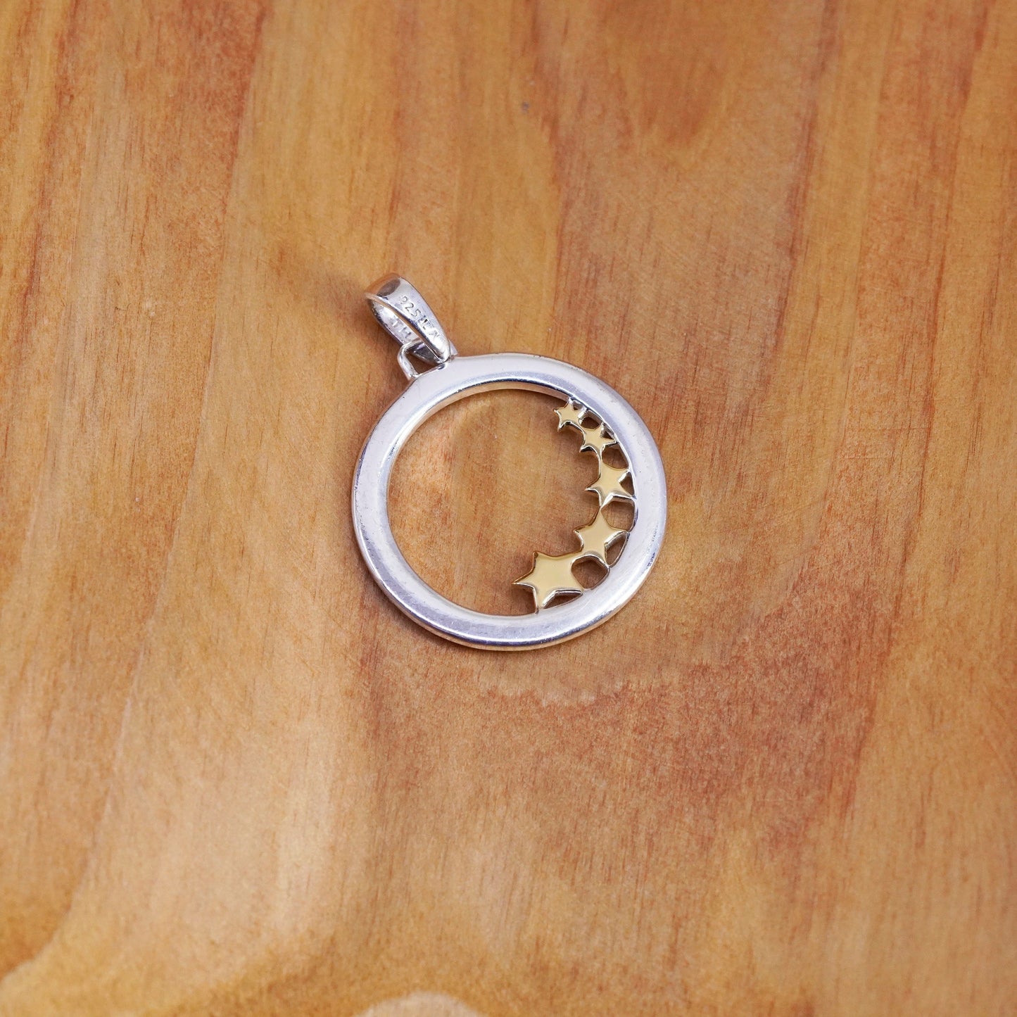 two tone Sterling silver pendant, 925 circle star “one person make a difference