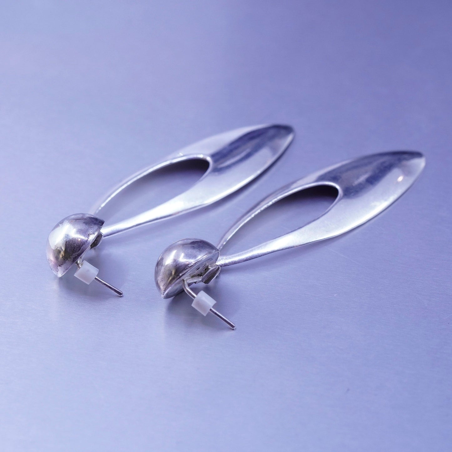 Vintage modern Sterling 925 silver handmade marquise shaped earrings
