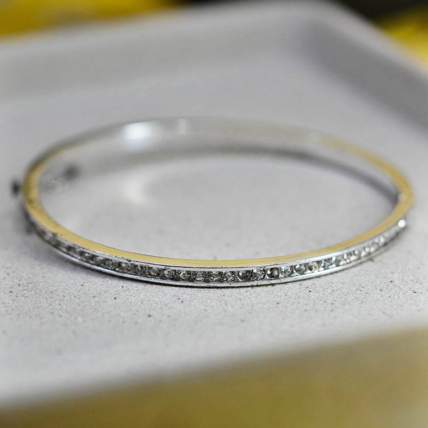 7”, Sterling silver handmade bracelet, 925 hinged bangle with cz secure chain