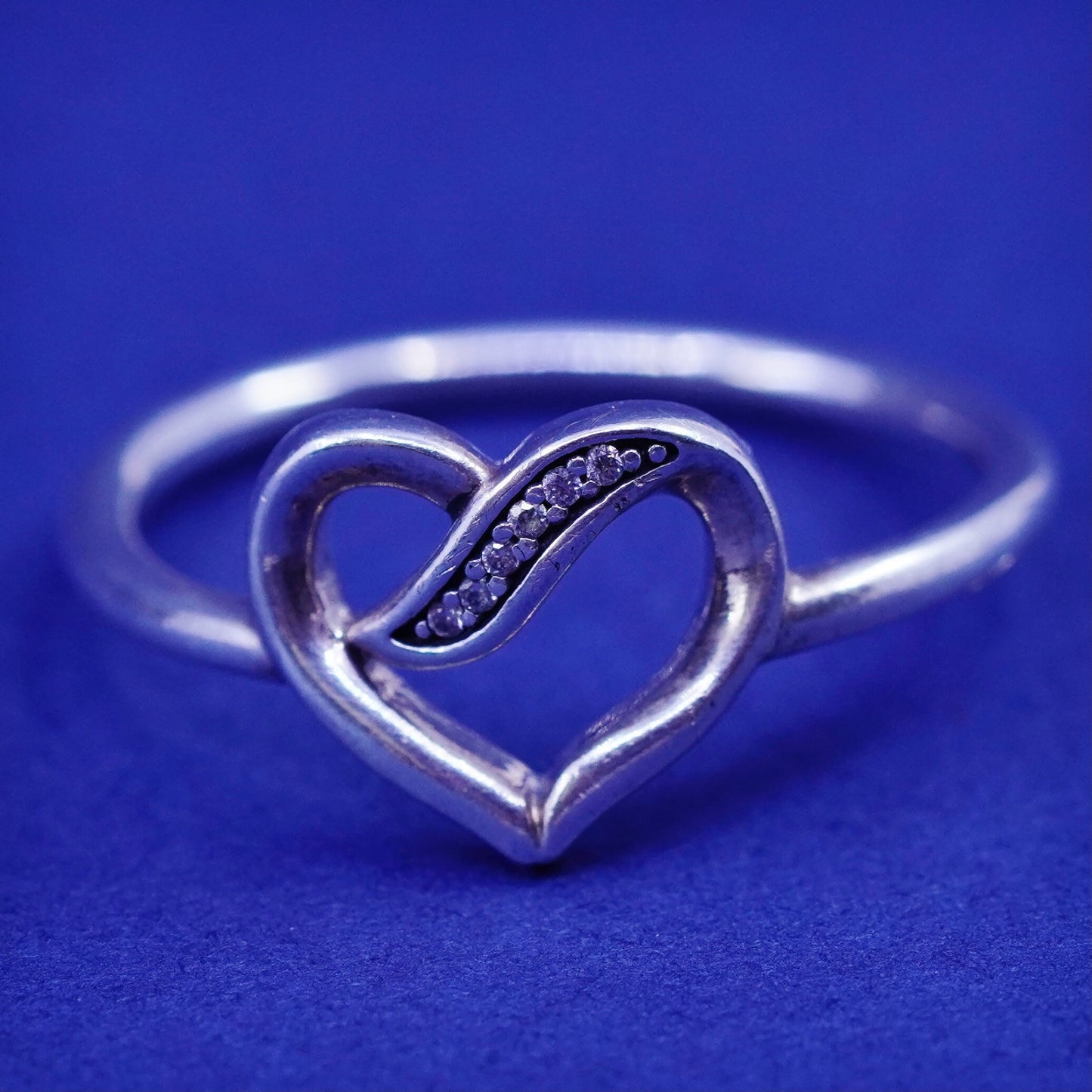 Size 7, vintage ALE Sterling 925 silver handmade heart ring with cz