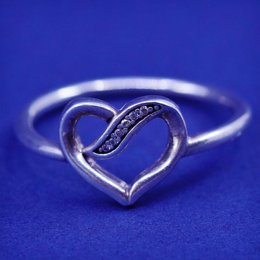 Size 7, vintage ALE Sterling 925 silver handmade heart ring with cz