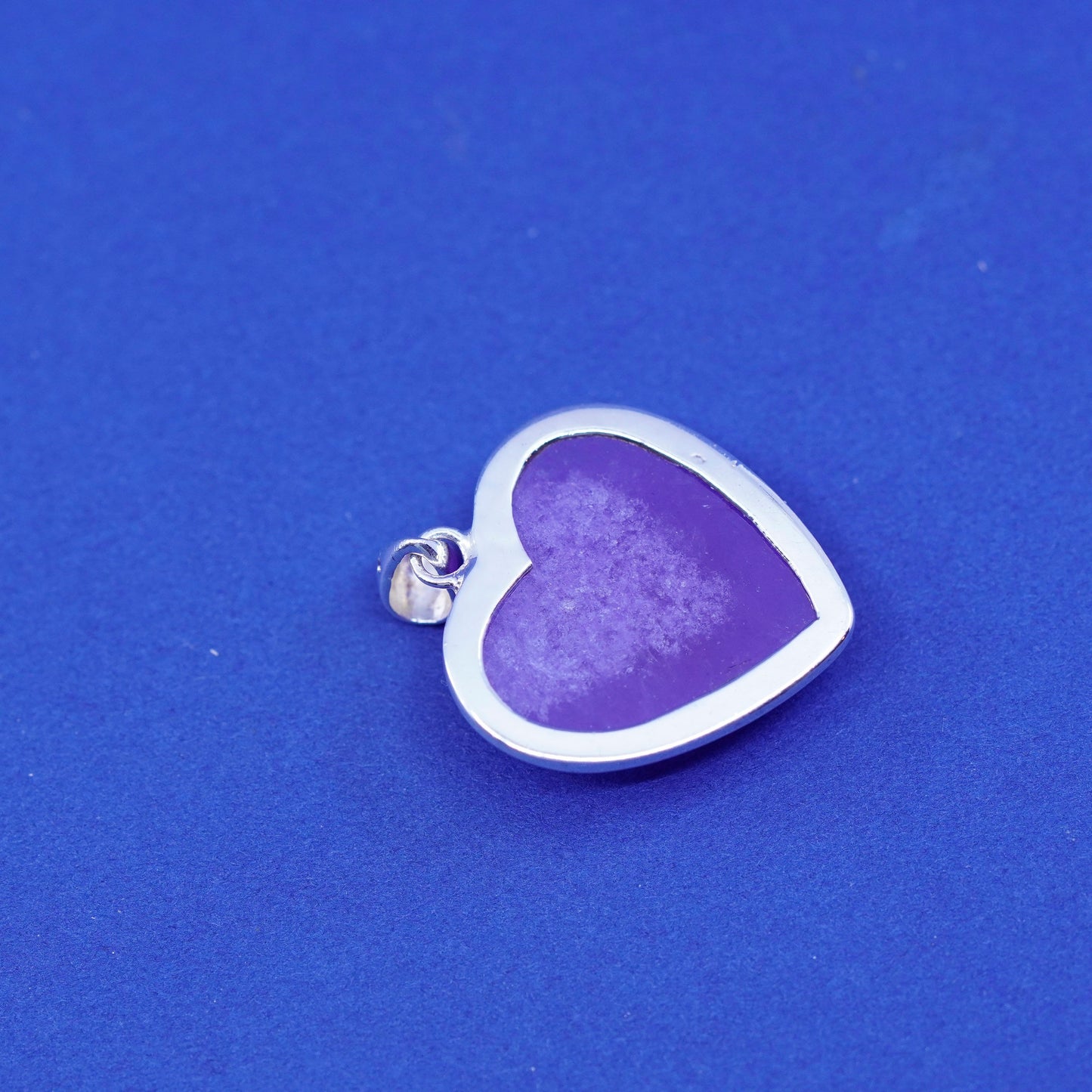 sterling 925 silver heart pendant with purple jade and Chinese character “love”