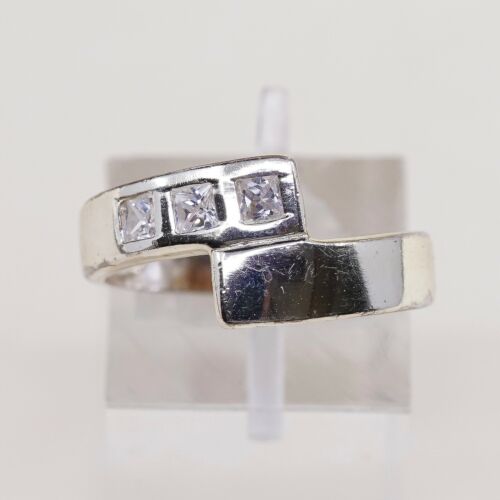 Sz 7.5, Vermeil Gold Over Sterling Ring, 925 Silver Ring W/ Crystal, Stamped 925