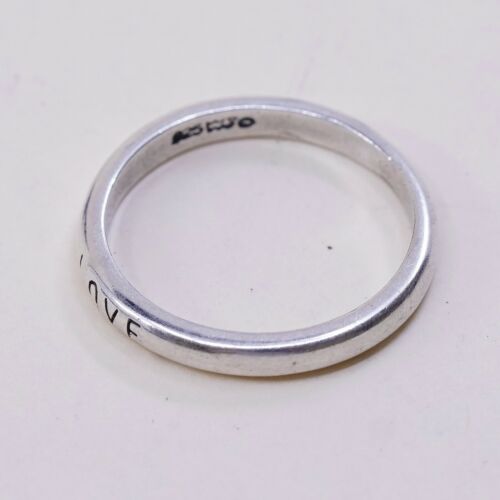 Sz 8, Vtg WJ Sterling Silver Handmade Ring 925 Prayer “love” Stackable Band