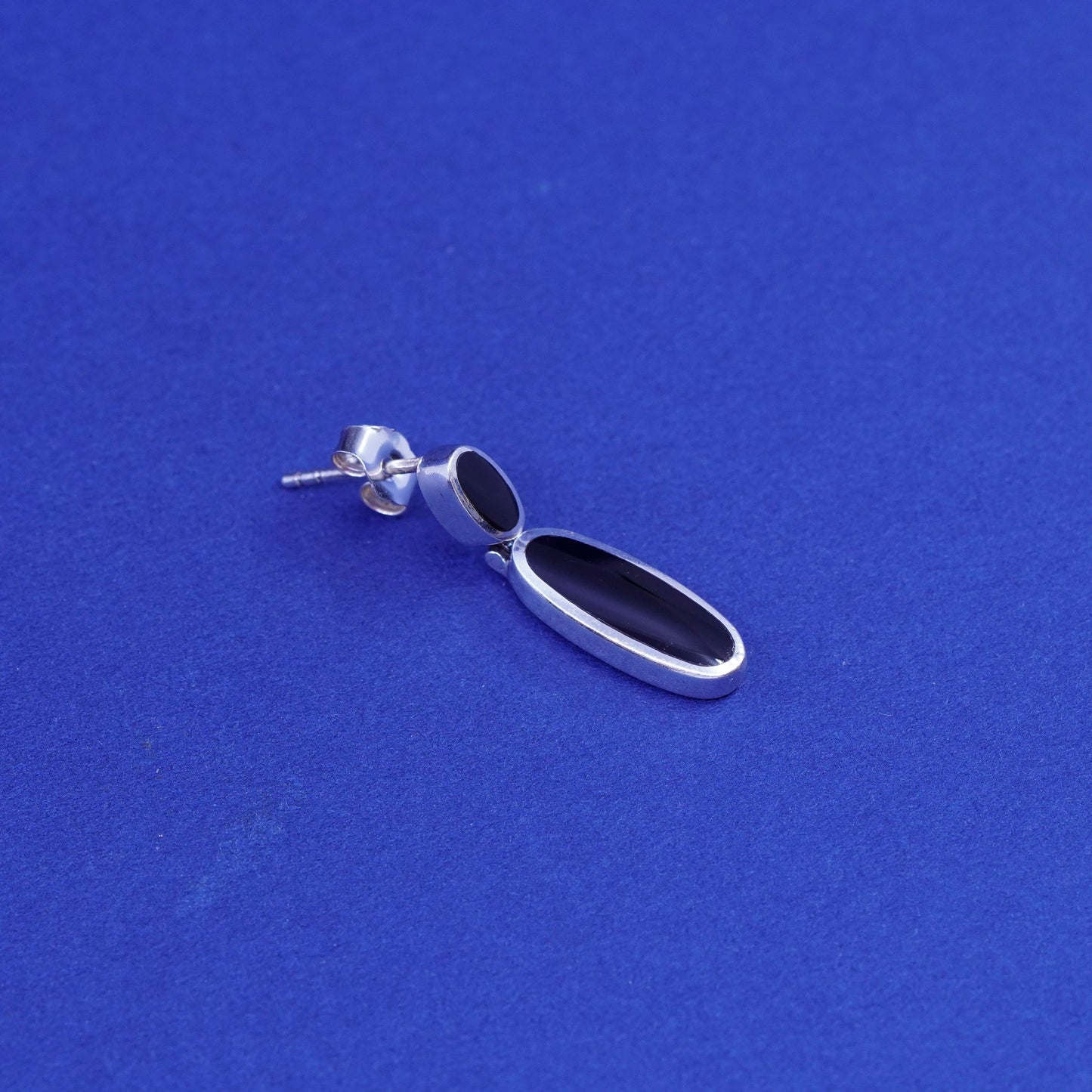 Vintage sterling 925 silver handmade earrings with oval obsidian