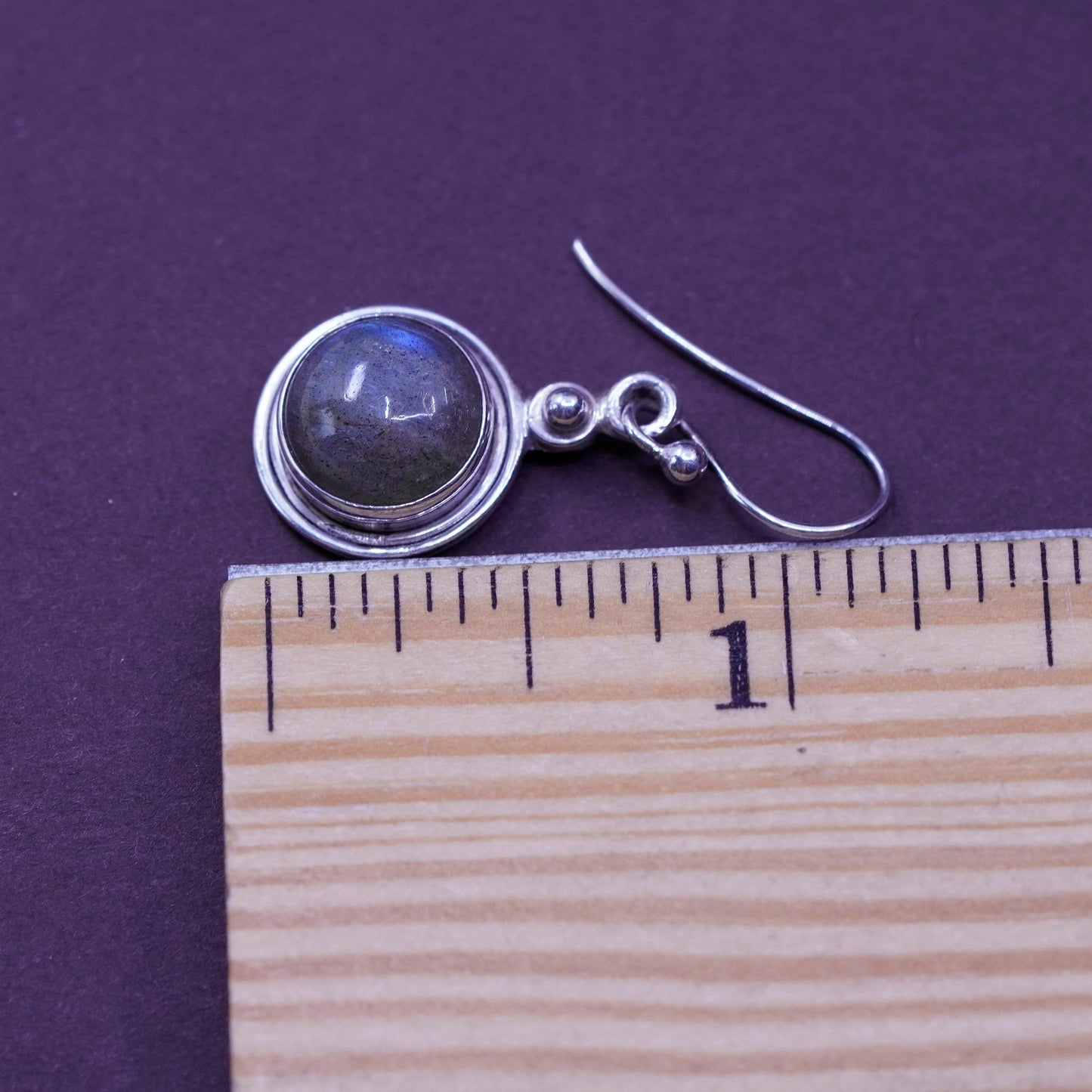 Vintage Sterling 925 silver handmade earrings with round labradorite