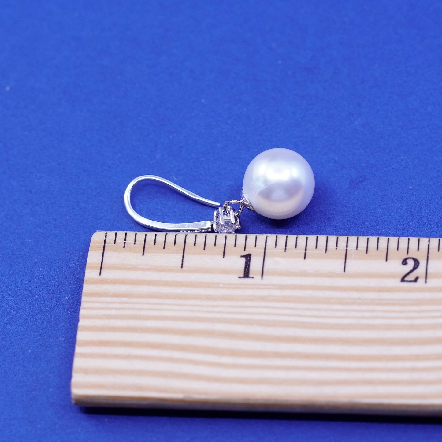 Vintage Sterling silver handmade earrings, 925 hooks with pearl and Cz