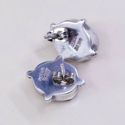 Vintage Sajen Sterling Silver Handmade Earrings, 925 Silver Studs W/ Medallion
