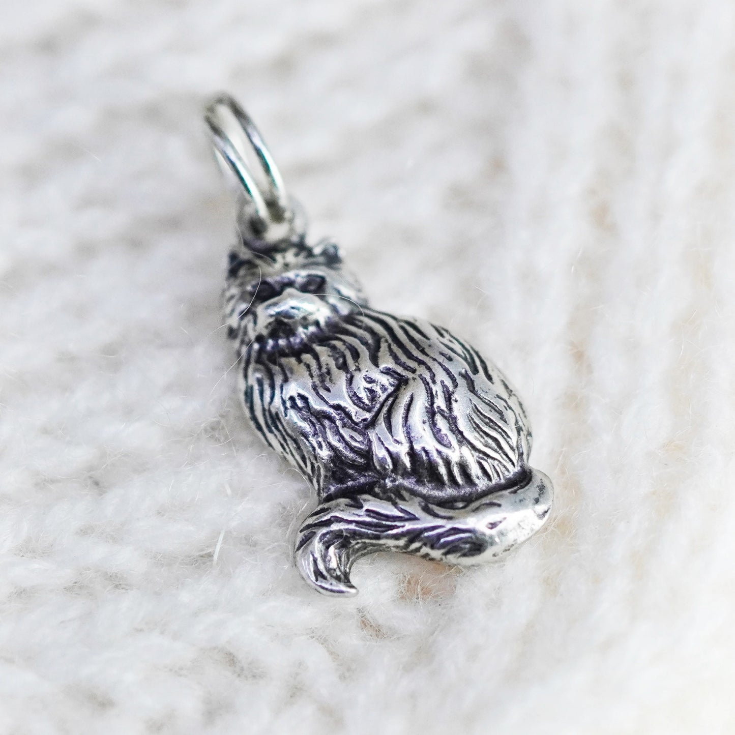 Vintage sterling silver handmade pendant, 925 cat kitty charm
