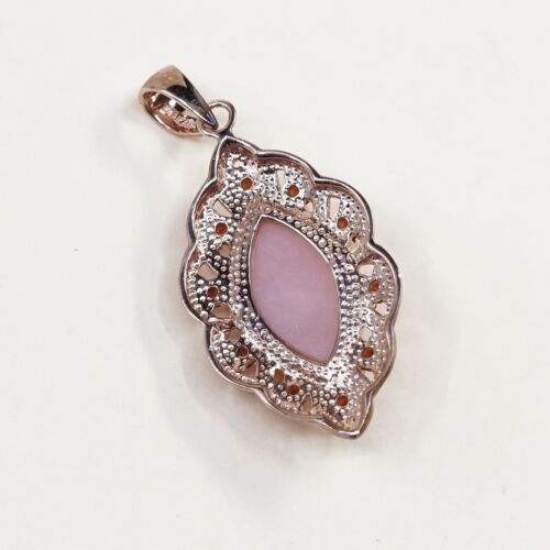 Vintage Rose Gold Over Sterling silver pendant, 925 Pink Quartz W/ Ruby, Stped