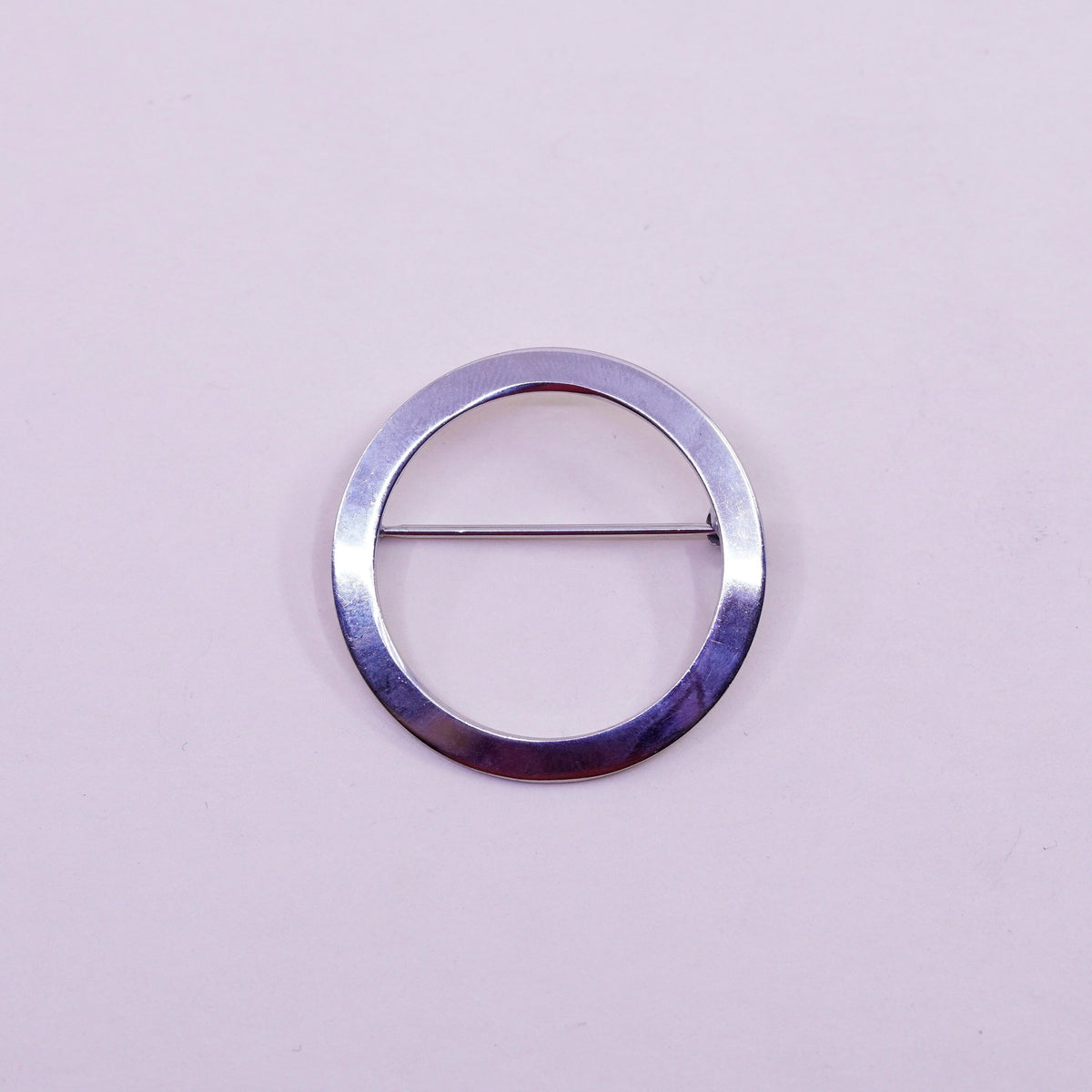 Vintage sterling silver handmade brooch, Simple 925 circle, Christmas pin