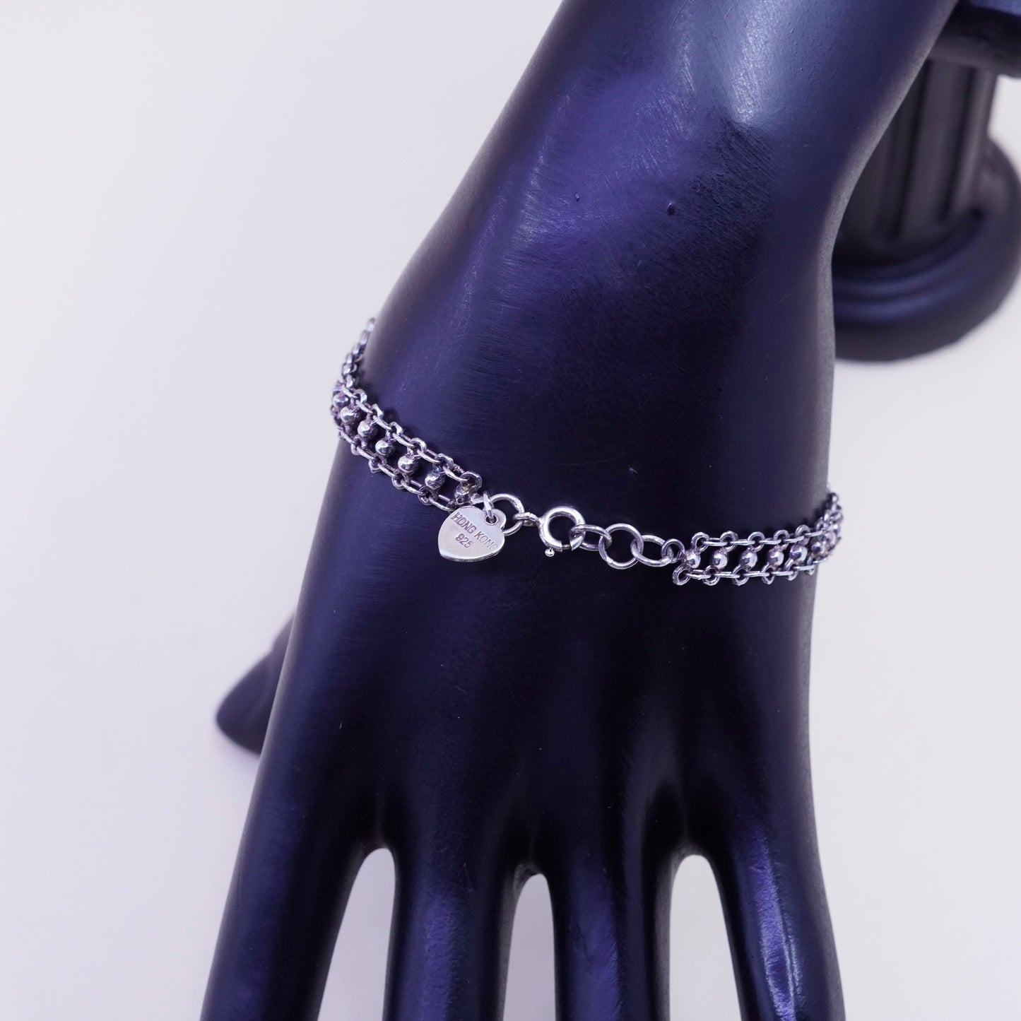 6.75”, 7mm, Vintage sterling silver bracelet, 925 beads chain