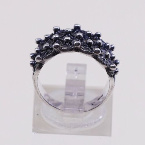 Size 6, Vtg Sterling Silver Handmade Ring, 925 Silver Band W/ Marcasite N Beads