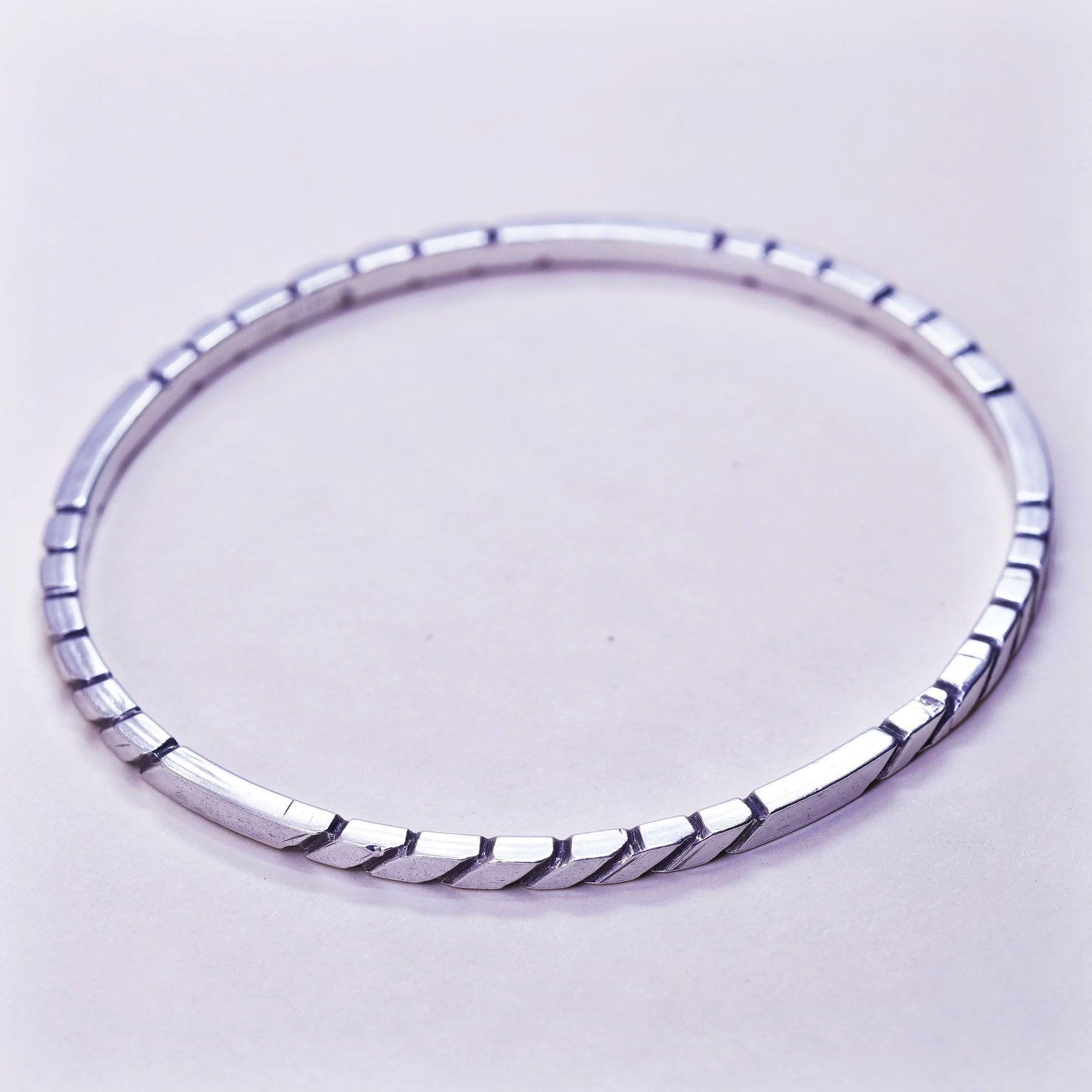 7.75”, vintage sterling 925 silver handmade textured ribbed bracelet, bangle