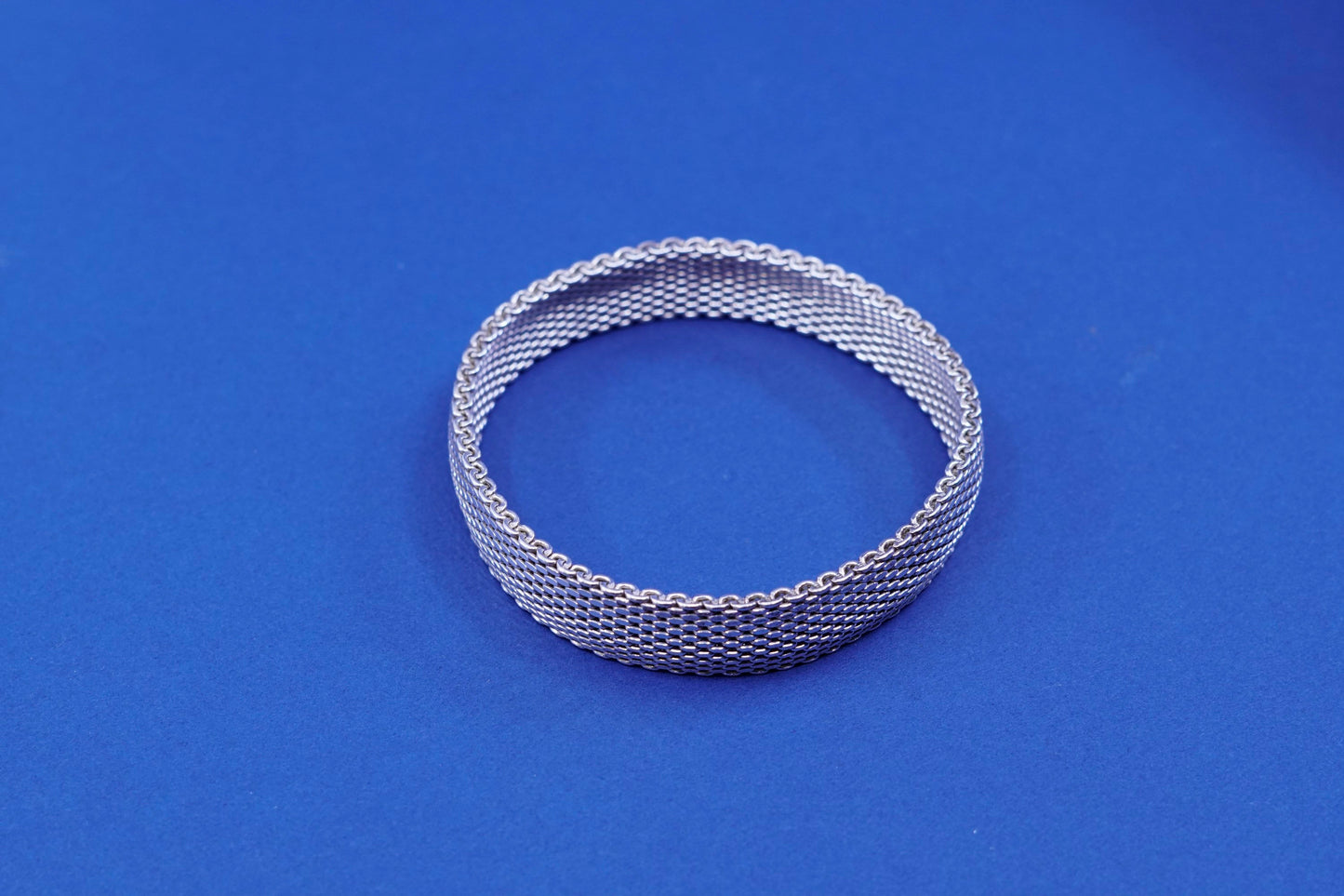 7.5”, vintage GC Sterling silver handmade wide bracelet, 925 unique mesh chain