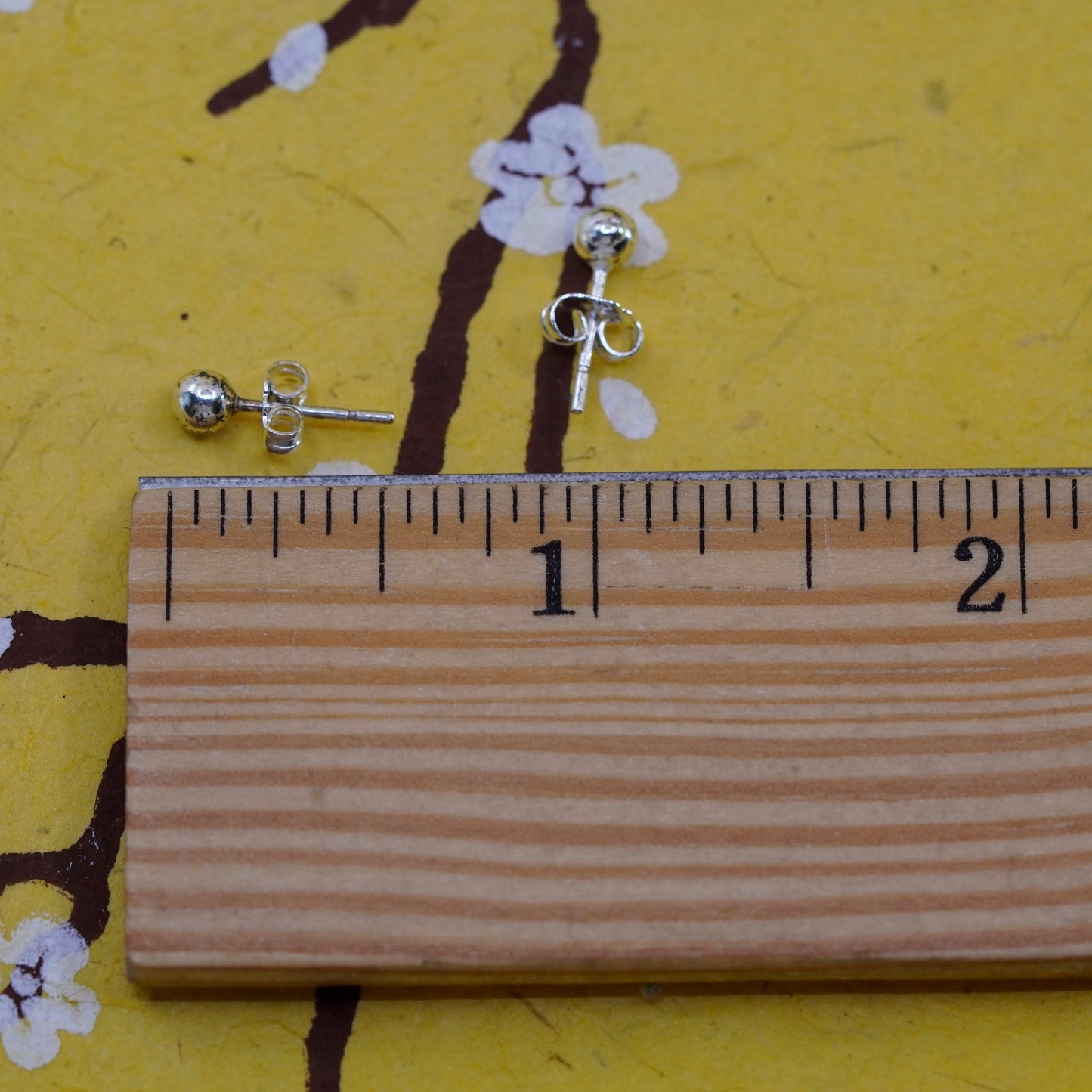 3mm, Vintage Sterling silver beads studs, 925 earrings, stamped 925