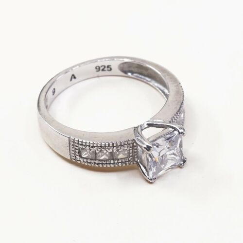Sz 9.75, Vtg Sterling Silver Fashion Ring, 925 Silver Engagement Ring W/ Cz