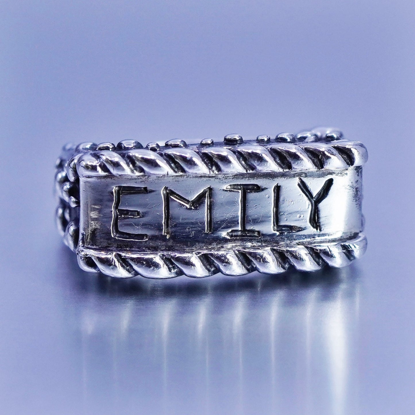 Size 5.5, vintage Sterling 925 silver handmade ring, band name Emily cable