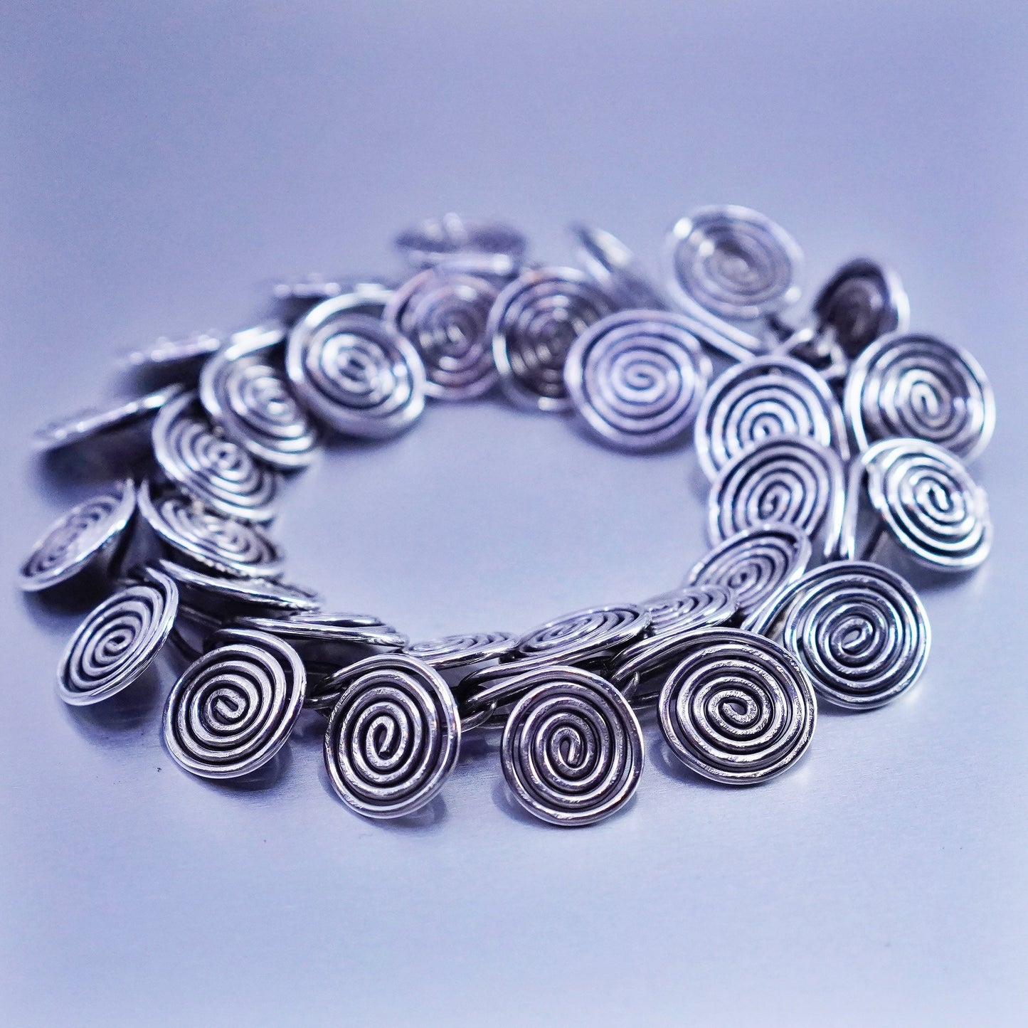 6.25”, Vintage Sterling 925 silver handmade bracelet, swirly chain