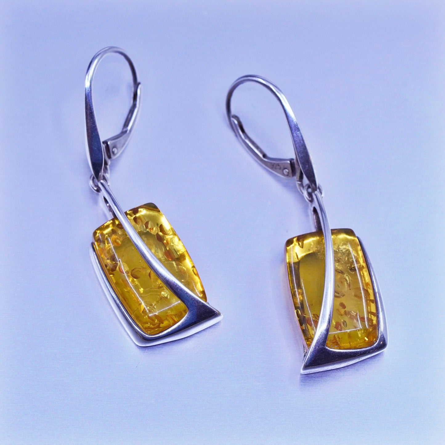 Vintage jewelry | handmade Sterling 925 silver earrings with amber