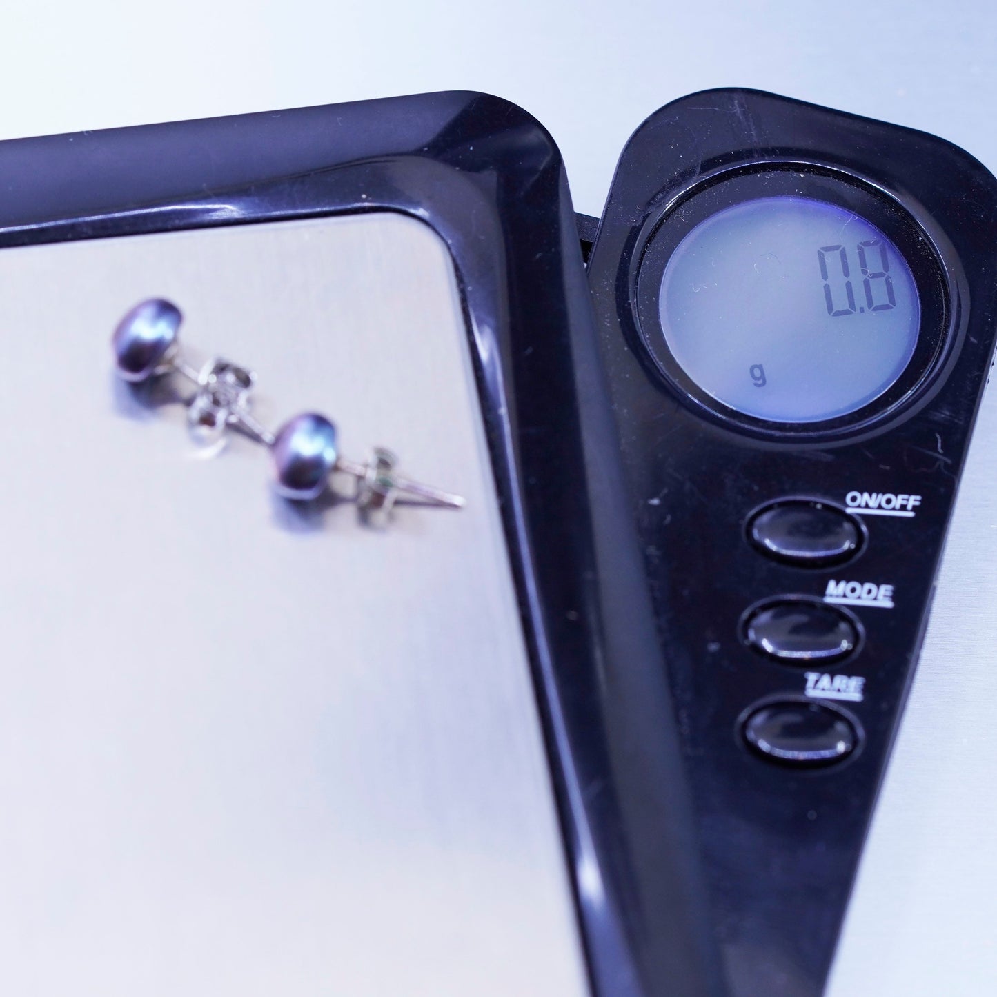 5mm, Vintage Sterling 925 silver handmade earrings, studs with black pearl