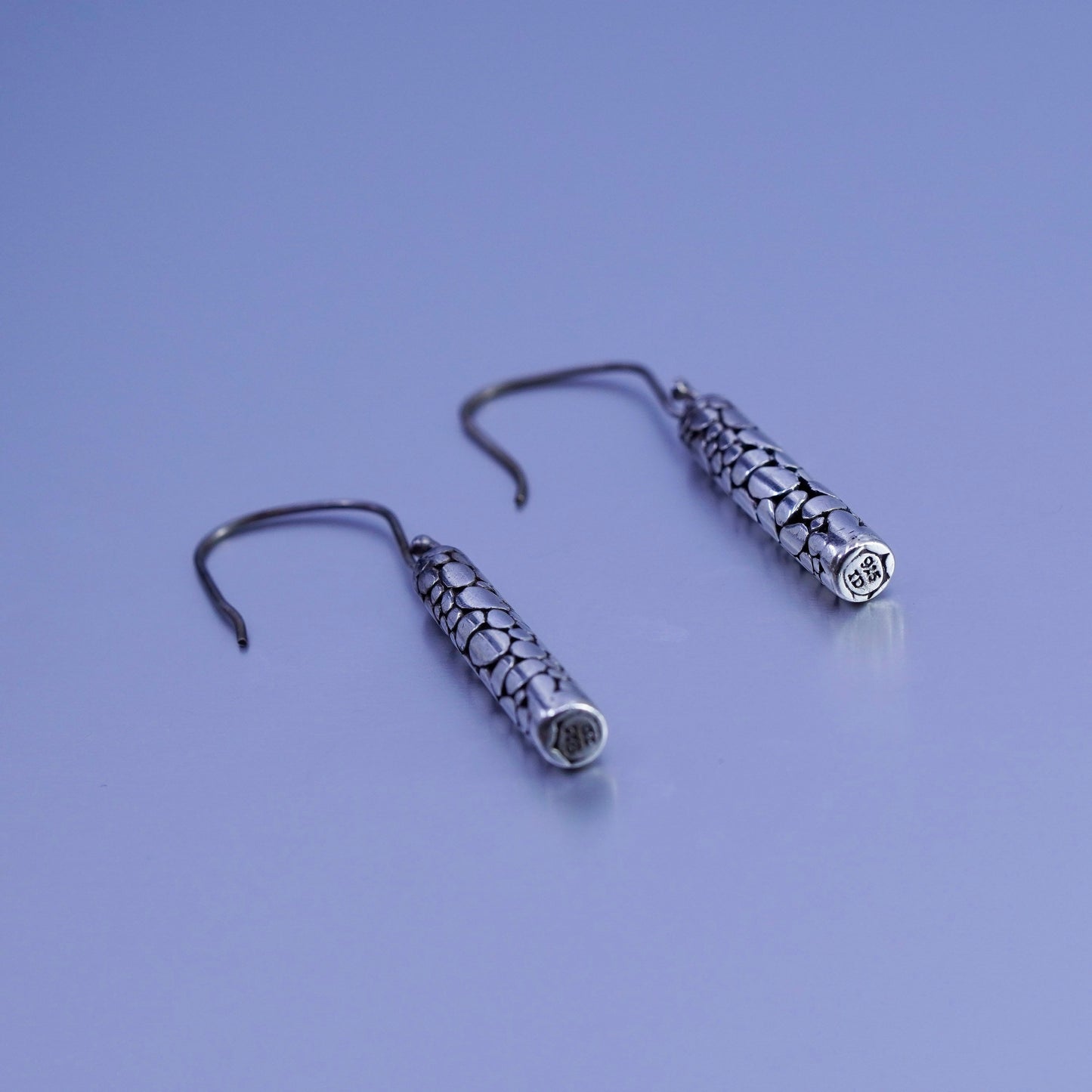 1”, vintage Sterling silver handmade earrings, 925 pebbles textured tube