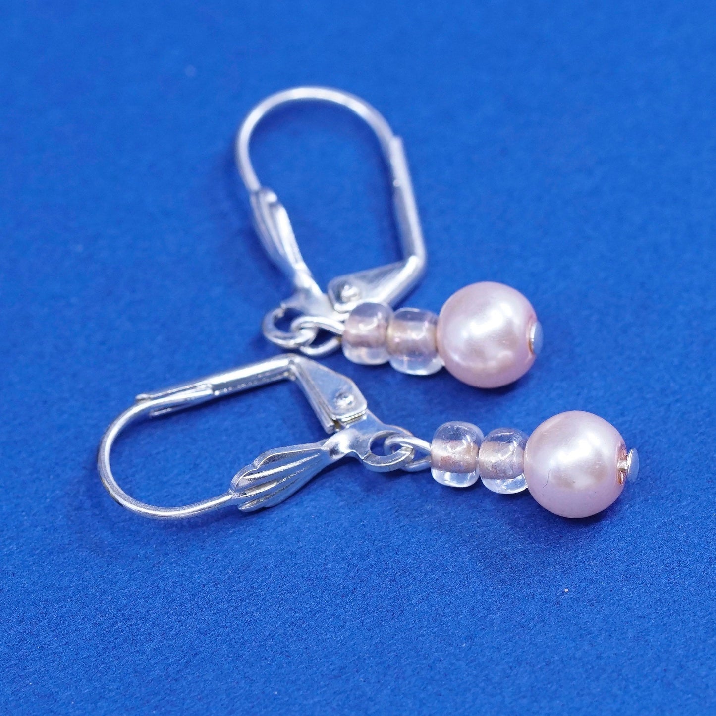 Vintage Sterling 925 silver handmade earrings with pearl and crystal drops