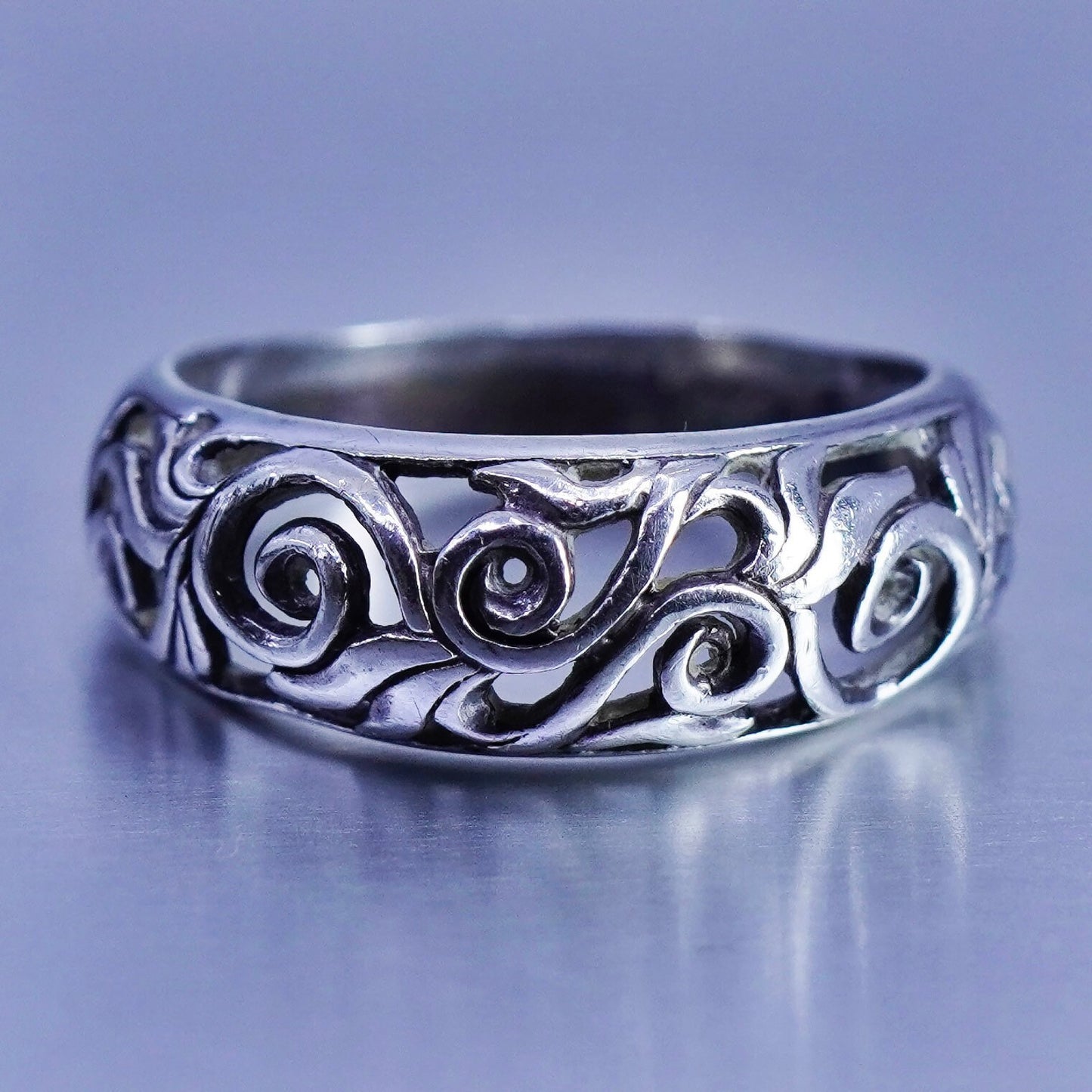 Size 7.25, vintage Sterling 925 silver handmade ring, filigree band