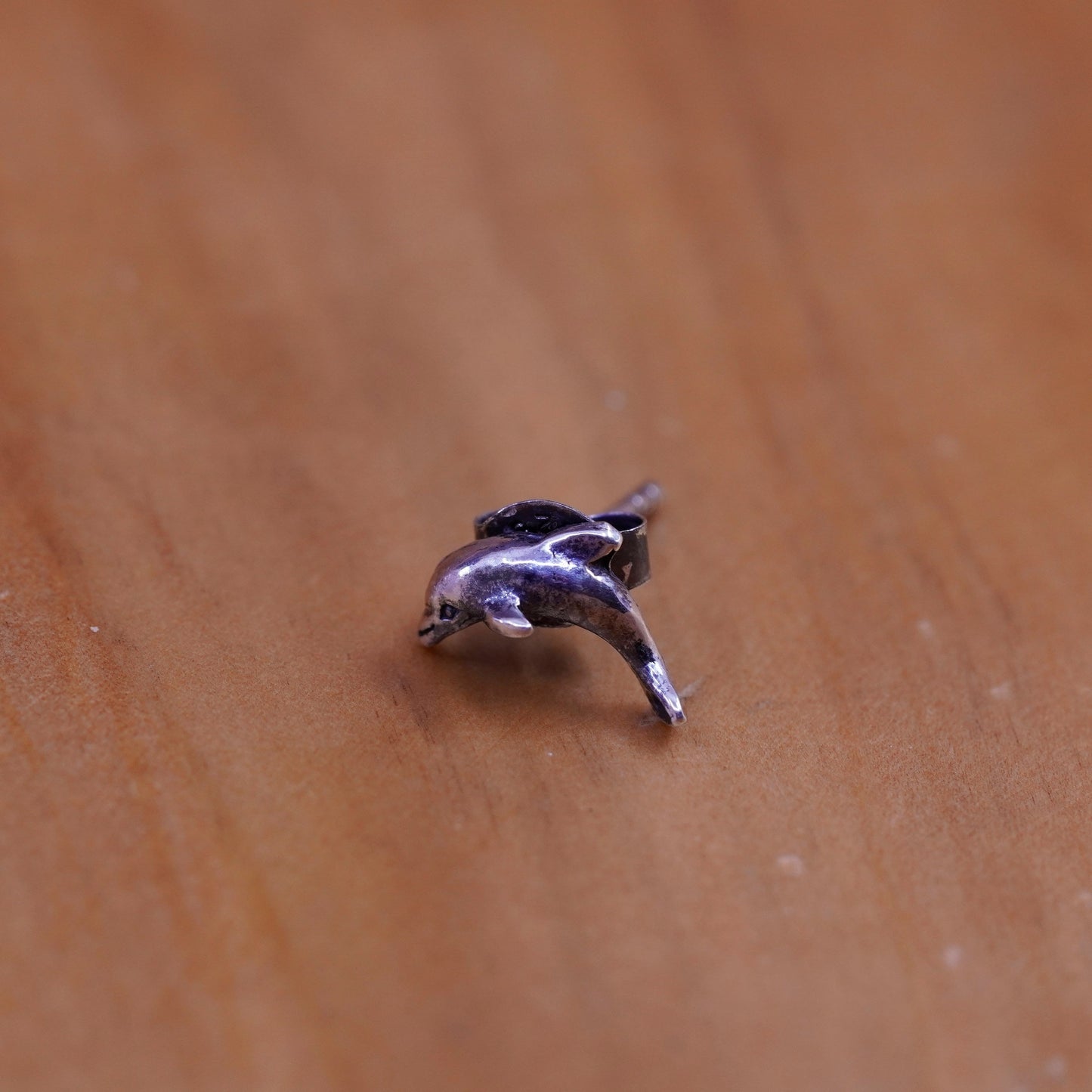 Vintage Sterling silver handmade earrings, 925 dolphin studs