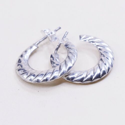 0.75”, Vintage Silver Silver .925 Modern Handmade Ribbed Huggie studs Earrings