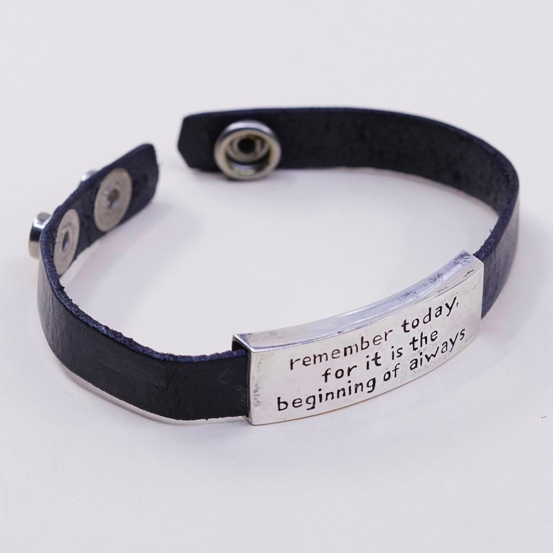 6.5+0.25", VTG brown leather strap w/ 925 Mexico Sterling silver quote tag