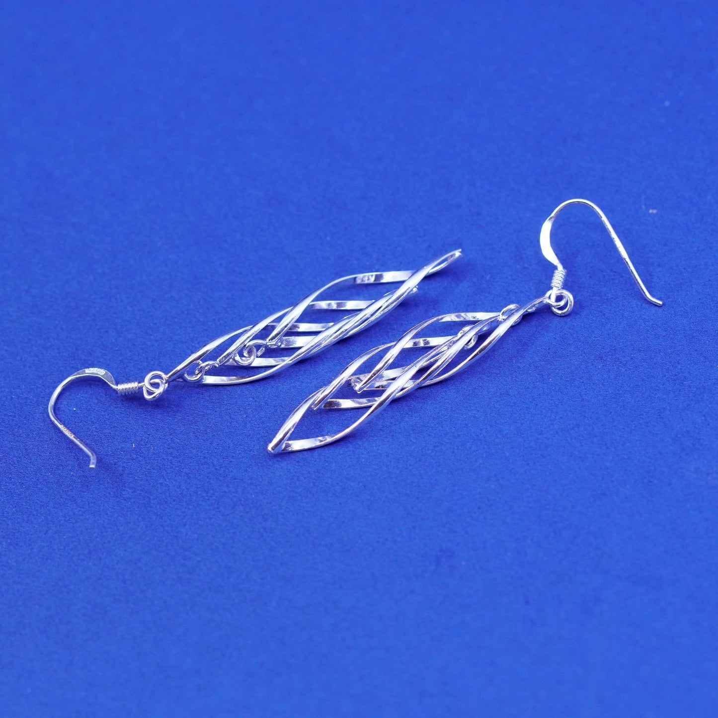 Vintage sterling silver handmade earrings, 925 twisted hopps