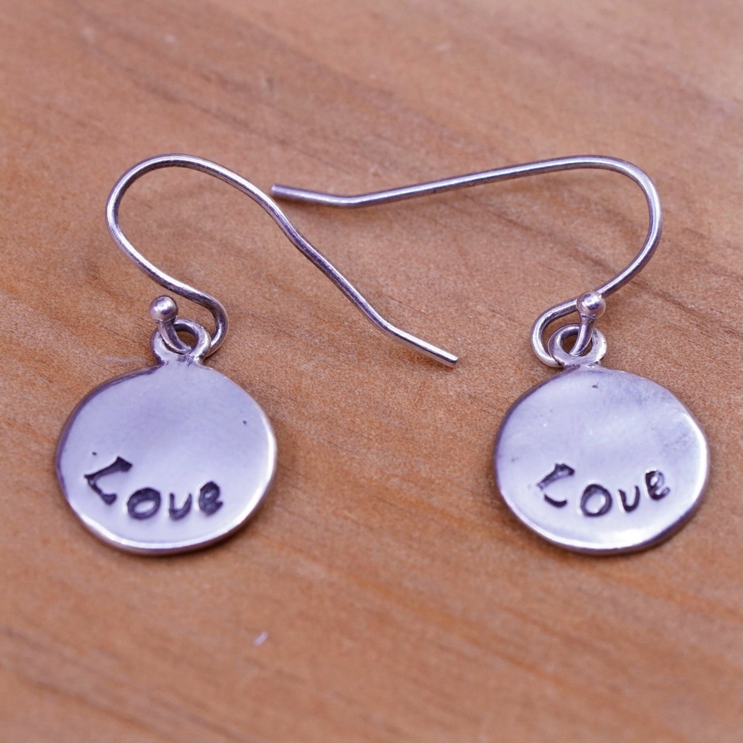 Vintage Sterling 925 silver handmade earrings with tag embossed “Love”