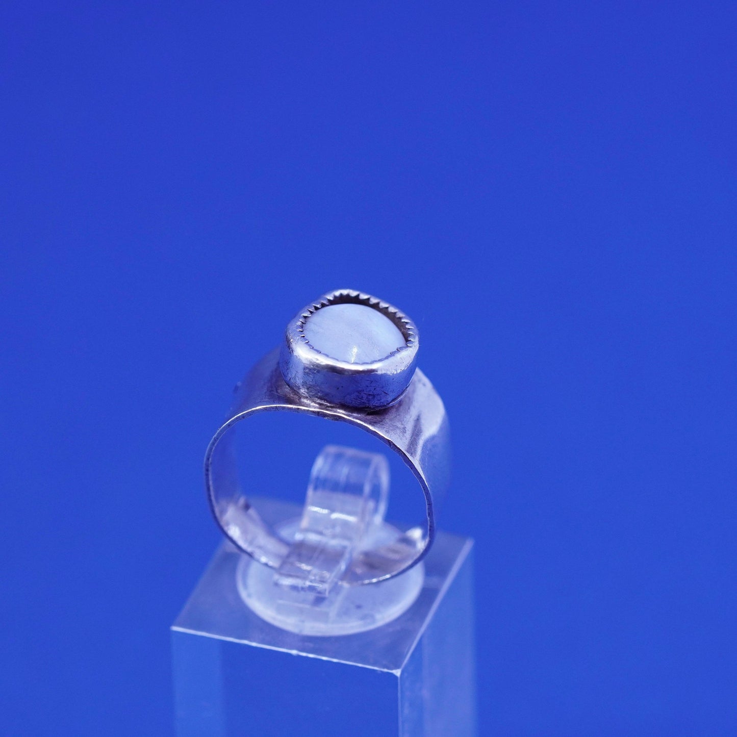 Size 7.25, vintage Sterling 925 silver handmade ring with lace agate